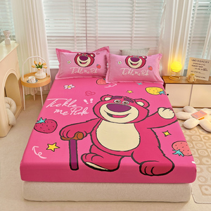 草莓熊儿童床笠床单1.2米纯棉女孩卡通防滑全棉包单件床垫套罩1.5