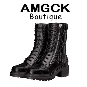 AMGCK/爱派乐菱格中筒马丁靴厚底粗跟女士欧美冬季系带侧拉链真皮