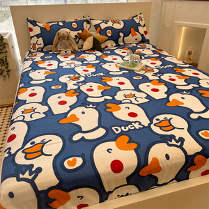 小鸭子水洗棉床笠单件1.8m席梦思保护套防尘罩可爱卡通床罩定制