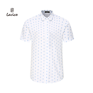 【商场同款】LAVICO/朗维高方领白色水母印花全棉长袖衬衣男士
