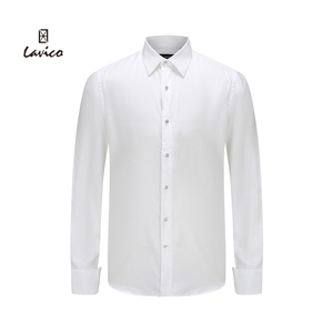 【商场同款】Lavico/朗维高男士白色格纹时尚法式长袖衬衫无袖扣