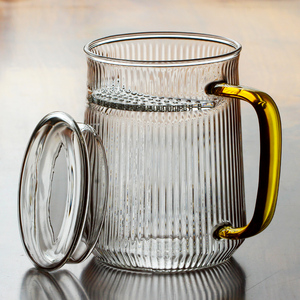 耐热玻璃茶杯 竖纹带盖月牙杯绿茶杯茶水分离泡茶杯大容量500ml