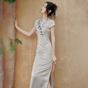 新中式国风刺绣改良竹子旗袍日常可穿2024新款高端民国风女装夏款