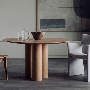 北欧纯实木轻奢圆餐桌设计师个性家具简约原木诧寂创意家用大圆桌