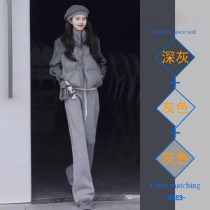 韩国深冬装搭配一整套冬季套装女高级感短款羽绒棉服阔腿裤两件套