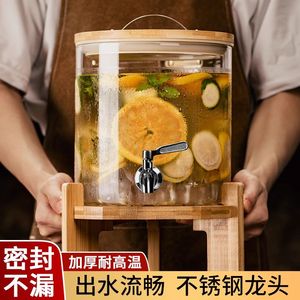 冰箱冷水壶带龙头玻璃耐高温水果茶冷饮果汁桶饮料桶玻璃泡酒容器