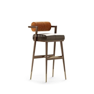 现代创意酒吧椅家用实木高脚凳轻奢金属不锈钢吧台椅美式休闲吧椅