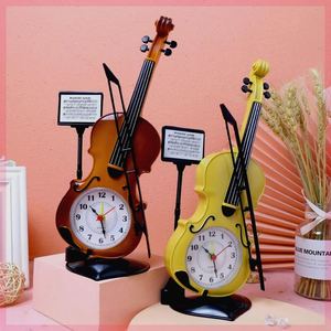 欧式古典小提琴模型摆台时钟创意手提琴办公桌面装饰儿童学生闹钟