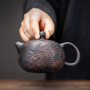 建水紫陶西施祥龙泡茶壶可提可转可凤鸣全手工雕刻家用单个泡茶壶