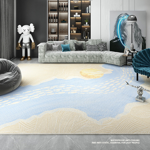 蓝色艺术地毯客厅防水防污2023新款高级感沙发茶几地垫卧室床边毯