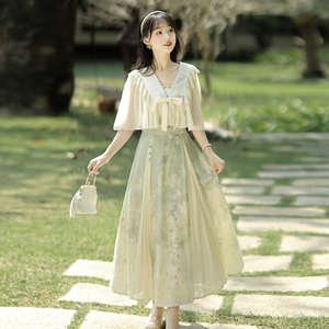 青提诗原创汉服女改良国风新中式日常薄款连衣裙汉元素套装春夏装