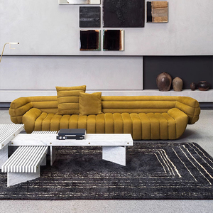摩作香蕉船沙发写意空间意式极简黄色绒布沙发高档别墅四人位沙发