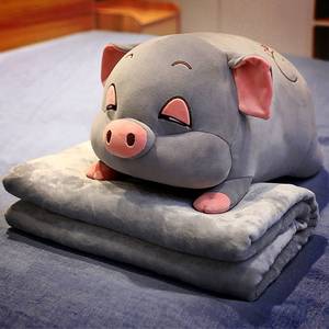 猪猪抱枕被子两用搞怪男友毯子二合一被子两用床上车载车内靠枕女