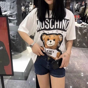 Moschino/莫斯奇诺女士t恤衫2024夏季新款宽松白色上衣情侣装短袖