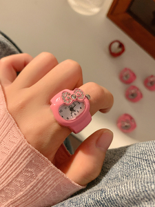 可爱蝴蝶结水钻时钟手表戒指女小众设计感2023新款时尚百搭戒指表