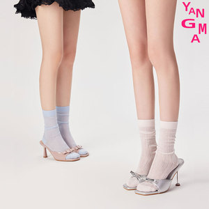 YANGMA白色袜子女中筒夏季薄款纯色短袜搭配小皮鞋韩版长筒堆堆袜