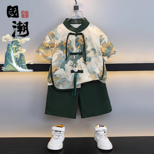 男童新中式汉服儿童夏装薄款短袖套装男宝宝夏季中国风唐装表演服