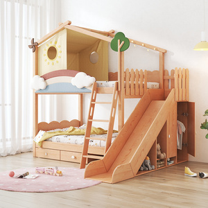 儿童半高床带衣柜女孩上床下柜双层床高低子母床实木树屋滑梯床