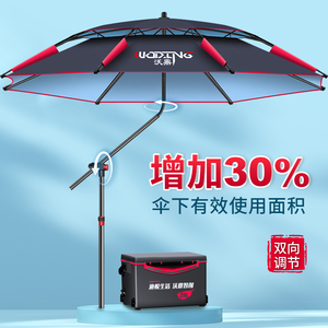 武汉天元2022新款拐杖式钓鱼伞万向大钓伞加厚黑胶雨伞防暴雨防风
