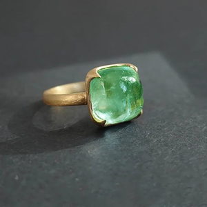 原石矿物质绿水晶戒指糖包山糖塔S925银镀金希望与活力指环