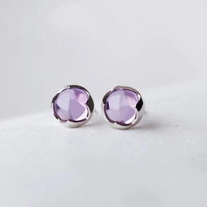 【紫葡萄】S925纯银紫水晶耳钉女款气质简约百搭紫色宝石优雅耳环