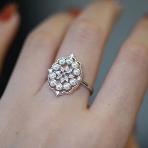 【珍珠环游记】S925纯银戒指珍珠复古设计可调节奢华款送女友百搭