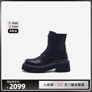 Nine West/玖熙马丁靴2022年新款时尚洋气黑色增高鞋子厚底靴子