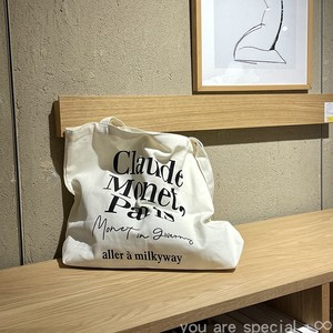 自制小众法式黑色字母'克劳德莫奈在巴黎'大容量单肩布袋帆布包