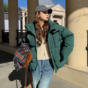 墨绿色羽绒棉服女冬季2023新款时尚连帽短款棉袄今年流行韩系外套