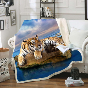 老虎/狮子3D床上用品出口优质毛毯夏尔巴人毛毯毛绒天鹅绒暖床单