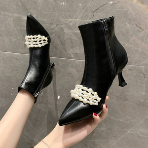 Elegant Ladies Pearl Thin High Heels Ankle Boots Women Sexy