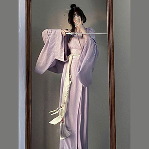神明少女汉服成人古装战国袍2024新款紫色大拖尾直裾古风襦裙修身