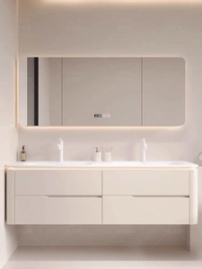 新款可丽耐一体双盆浴室柜组合橡木现代洗漱台洗手脸盆大户型定制
