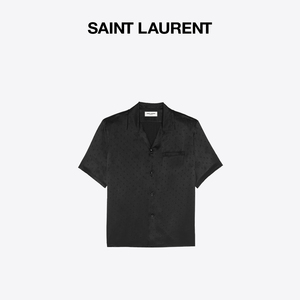 YSL/圣罗兰 男士黑色亮面桑蚕丝鲨鱼领衬衫