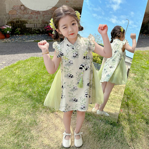 女宝宝夏装熊猫连衣裙儿童新中式旗袍裙2三4到5五6岁女童国风裙子