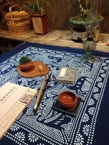 双面手工蜡染蓝印花布土布民族茶馆农家乐中式餐桌布台布茶几盖布