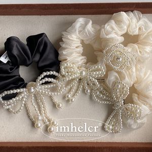 很仙的珍珠花朵发圈女韩国原版法式蝴蝶结流苏绢纱大肠圈气质头绳