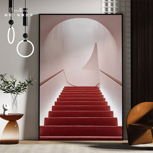 现代简约客厅玄关装饰画红色空间感酒店样板间背景墙挂画抽象壁画
