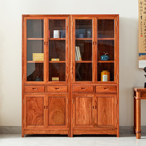 花梨木书柜组合刺猬紫檀中式实木书橱玻璃门红木展示柜收纳储物柜