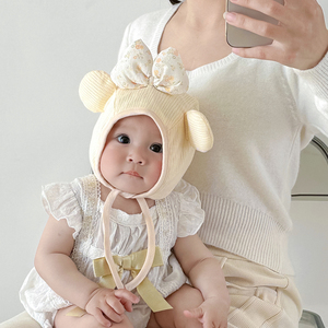 婴儿帽子春秋薄款宝宝帽子包脸帽女宝可爱洋气婴幼儿囟门帽1岁