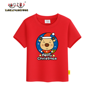 小鹿儿童t恤男童女童装夏装圣诞节半袖中小童红色短袖幼儿园班服