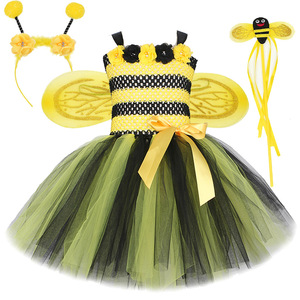 六一儿童小蜜蜂表演服花朵蜜蜂女童网纱蓬蓬裙连衣裙表演服饰套装