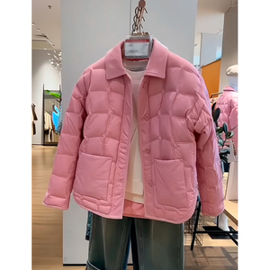 今年流行的小个子粉色短款羽绒服棉服棉袄外套女秋冬季2024年新款