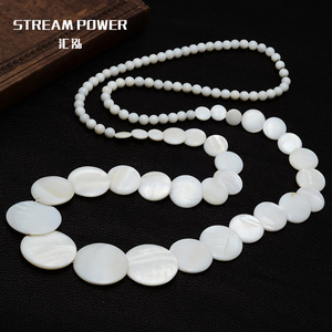 韩国波西米亚天然贝壳项链饰品白色夸张复古珍珠母贝长款高端女