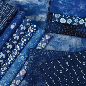 川水品牌 纯棉布料深蓝色系植物花卉晕染线条拼布手工包包服装DIY
