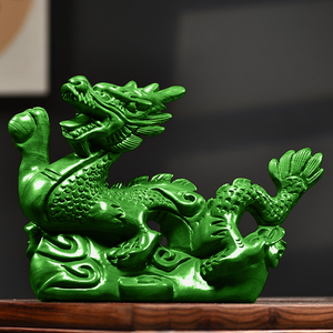 绿色木雕龙摆件十二生肖龙年送礼家居客厅办公室装饰工艺品礼品