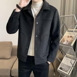 春季新款韩版潮流修身毛呢男士夹克衫短款高级感加厚商务通勤外套