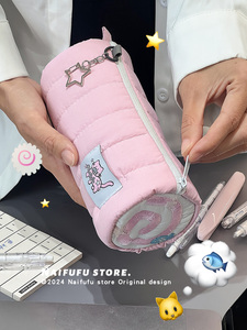 奶芙芙商店原创鱼板面猫猫粉色笔袋 可爱文具盒收奶袋刺绣文具袋