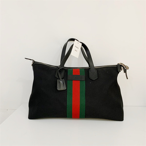 【98新】Gucci/古驰 黑色红绿条 帆布 手提包 旅行包