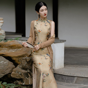 改良旗袍年轻款少女中国风女装秋季复古民国开衫外搭新中式连衣裙